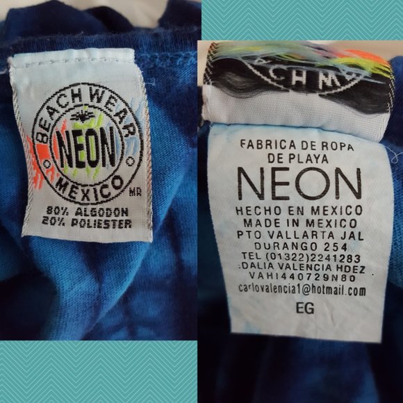 Neon Beachwear Blue Tie Dye Salamanders Printed Fringed Shift Dress - Picture 5 of 5